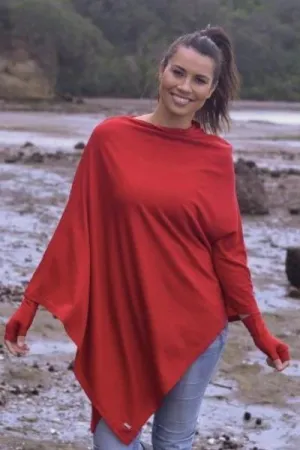 100% MERINO WOOL PONCHO EASY STYLE LAYER RUBY