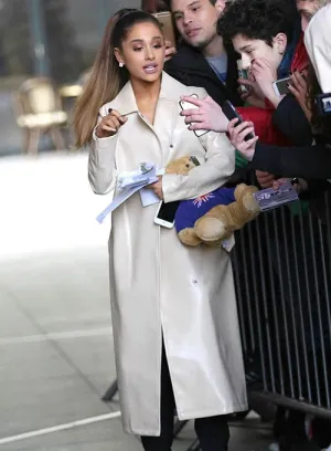 Ariana Grande Long Leather Coat.