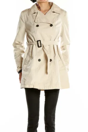 Beige Double-Breasted Belted Trench Coat