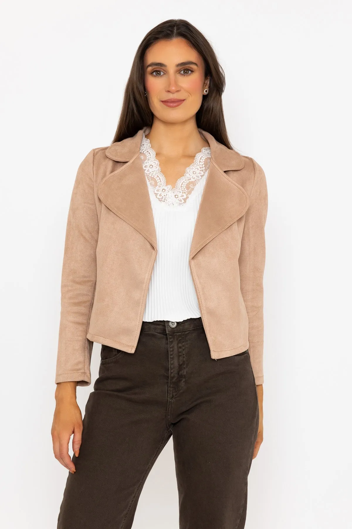 Beige Suede Cover Up Jacket