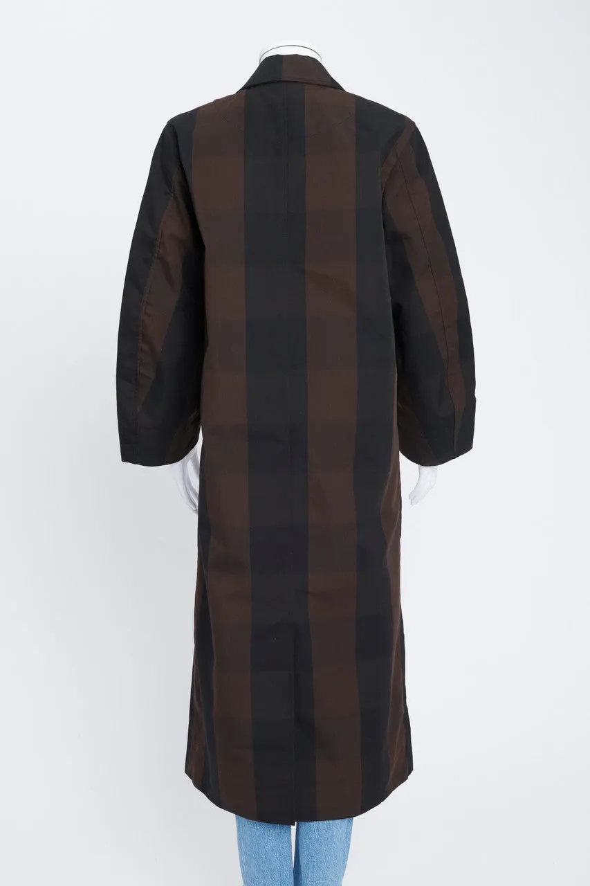 Black and Brown Plaid Print Preowned Trench Coat