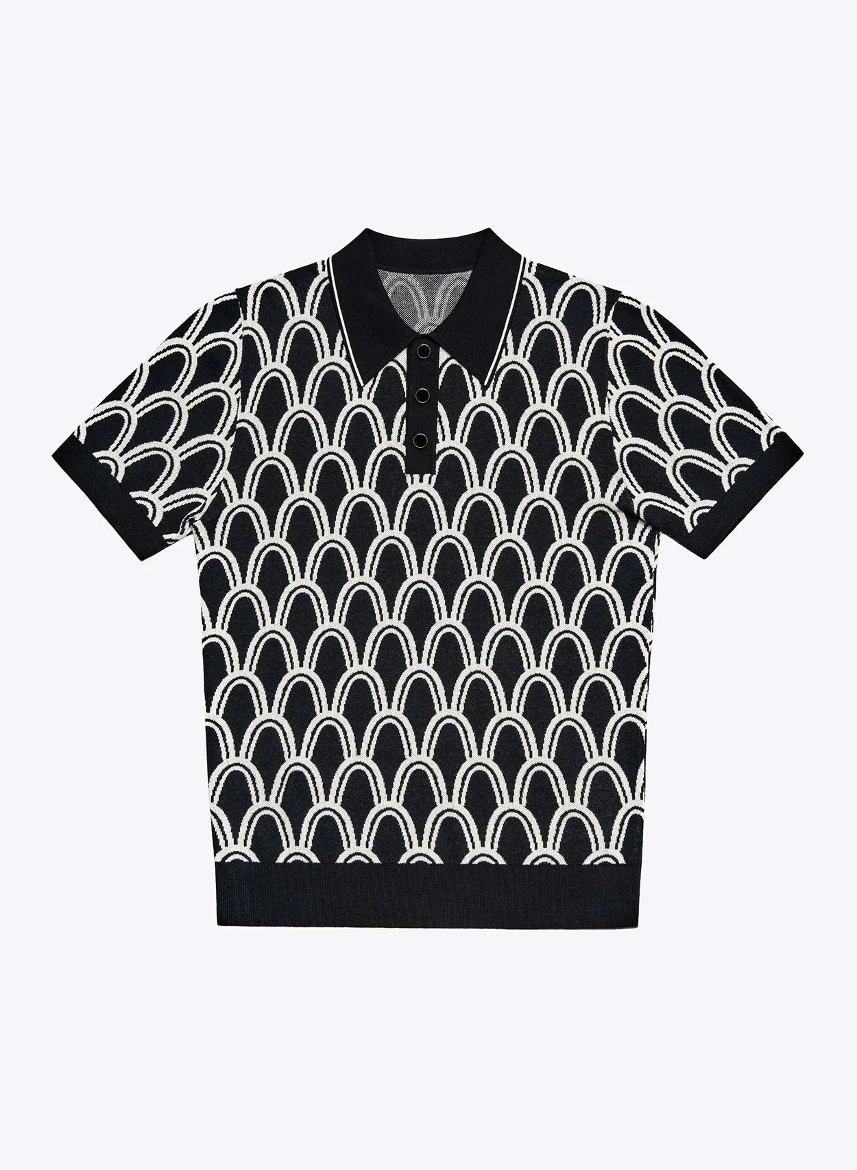 Black Art Deco Arch Cotton Knitted Polo