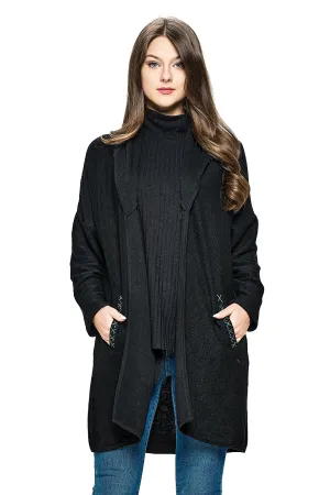 Black Cardigan Textured Oversized With Pockets