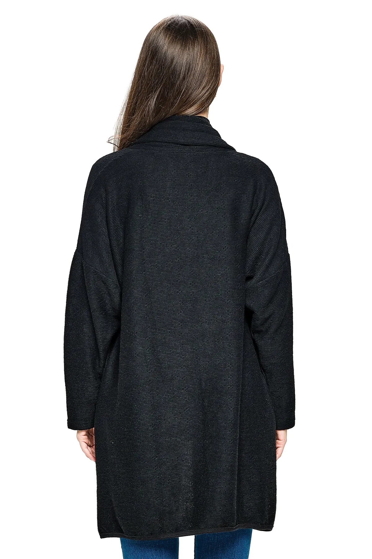 Black Cardigan Textured Oversized With Pockets