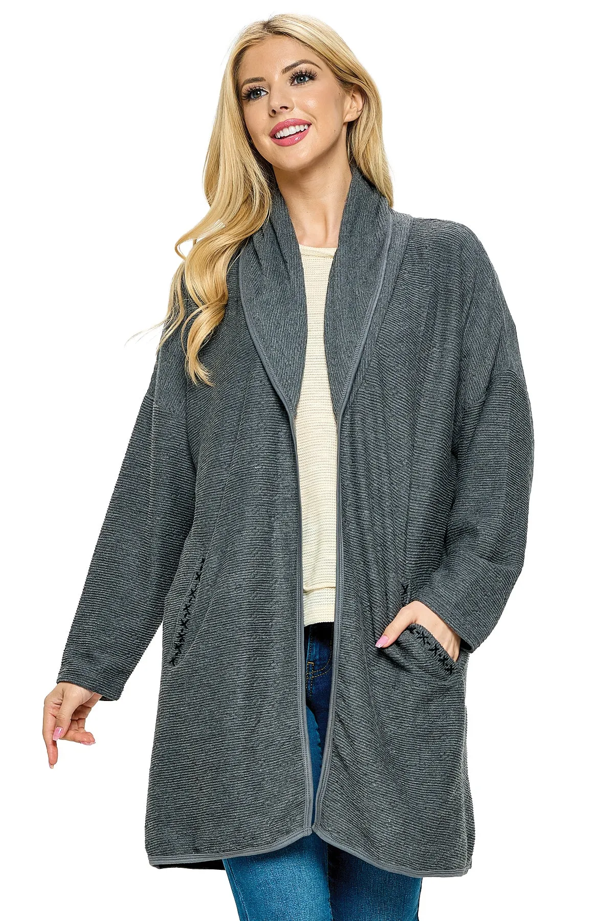 Black Cardigan Textured Oversized With Pockets