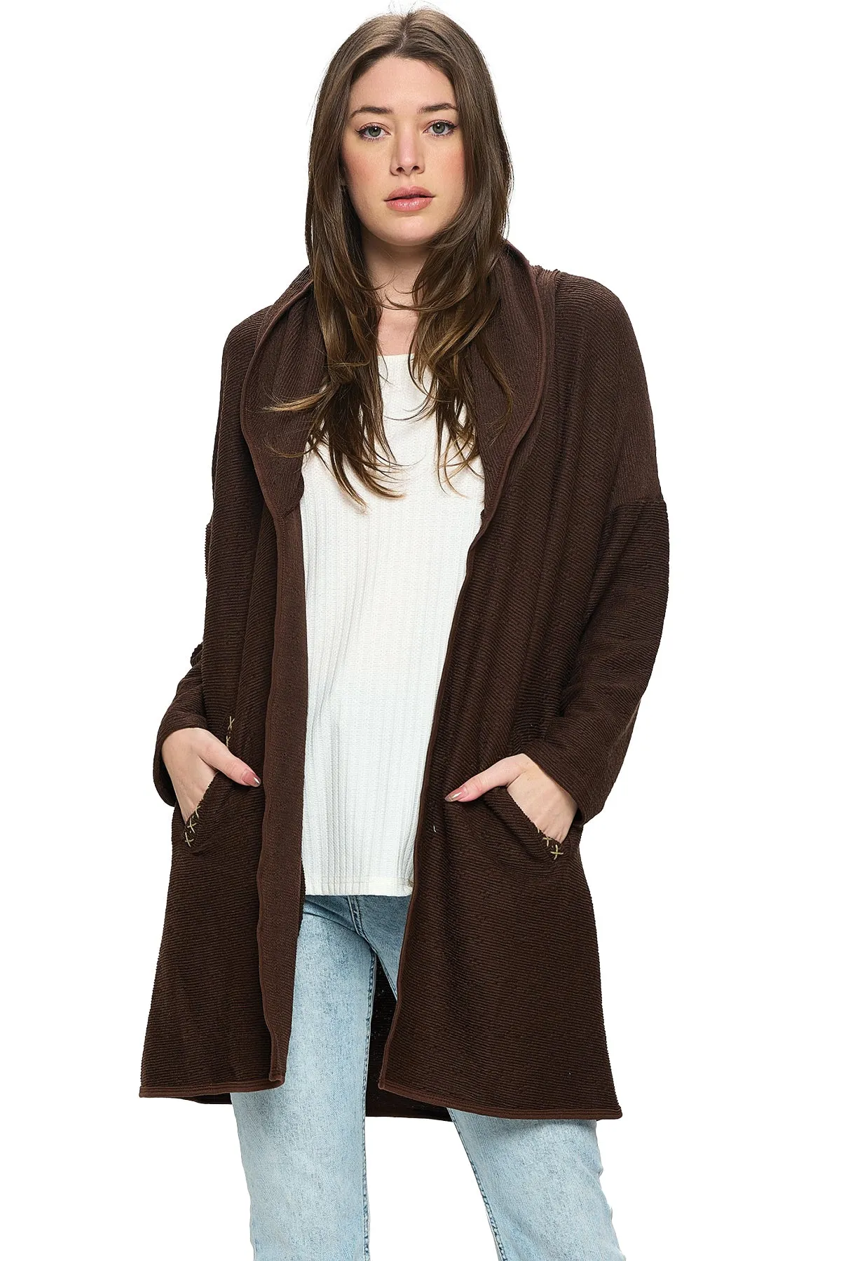 Black Cardigan Textured Oversized With Pockets