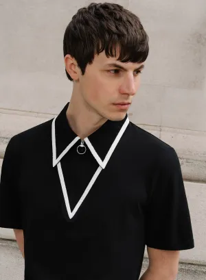 Black Carnaby Circle Zip Cotton Polo Shirt