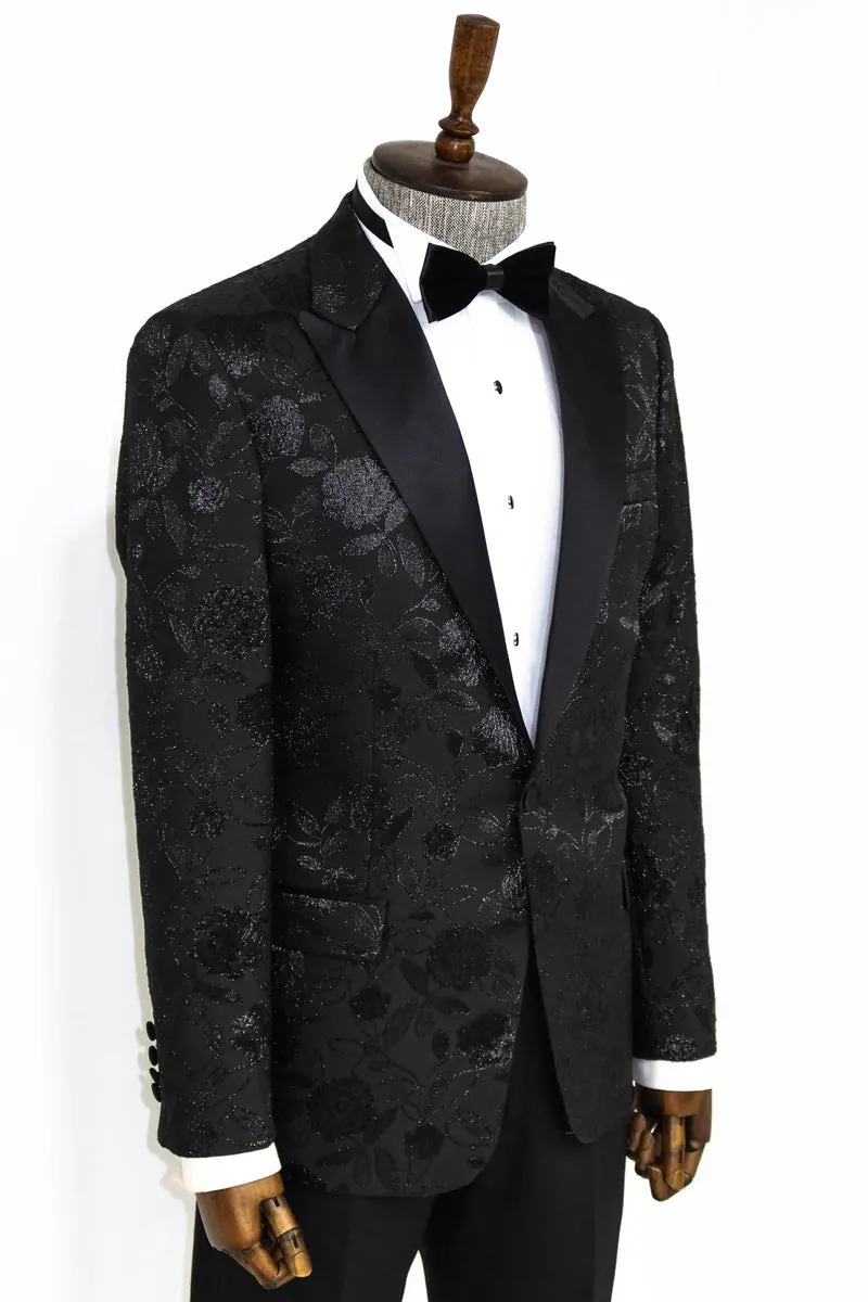 Black Prom Blazer with Black Floral Design