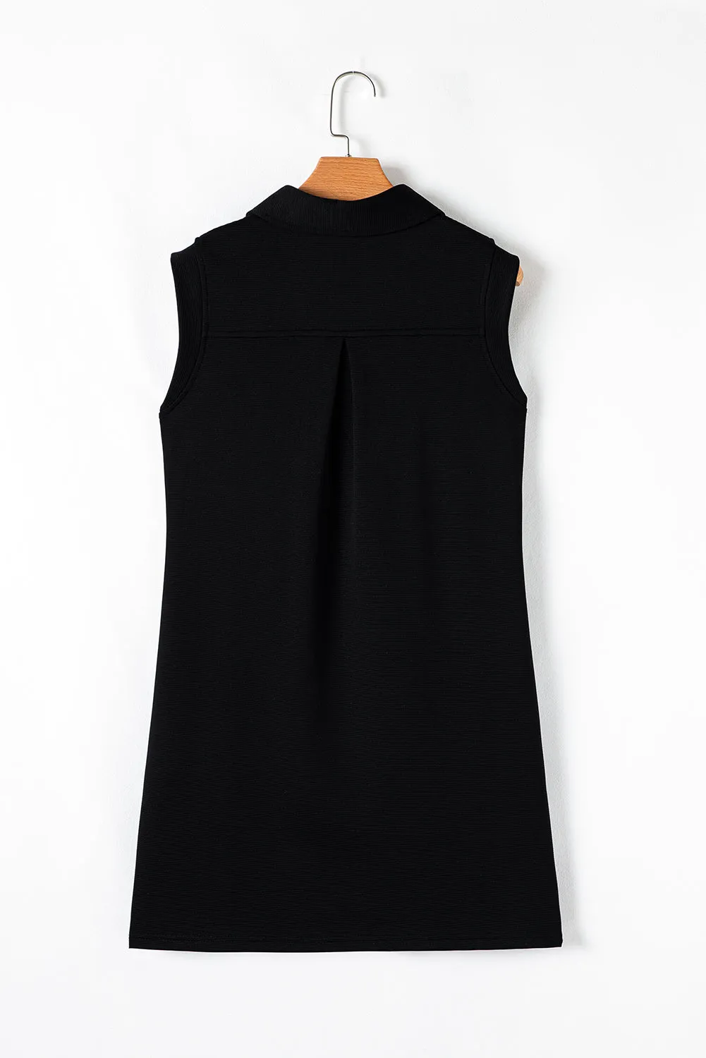 Black Solid Color Collared Slit Neck Sleeveless Mini Dress