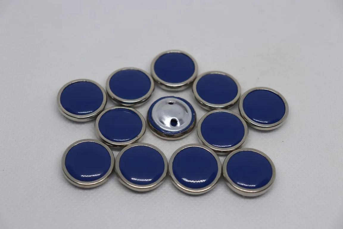 Blue Circular Metal Ring Plain Design Button