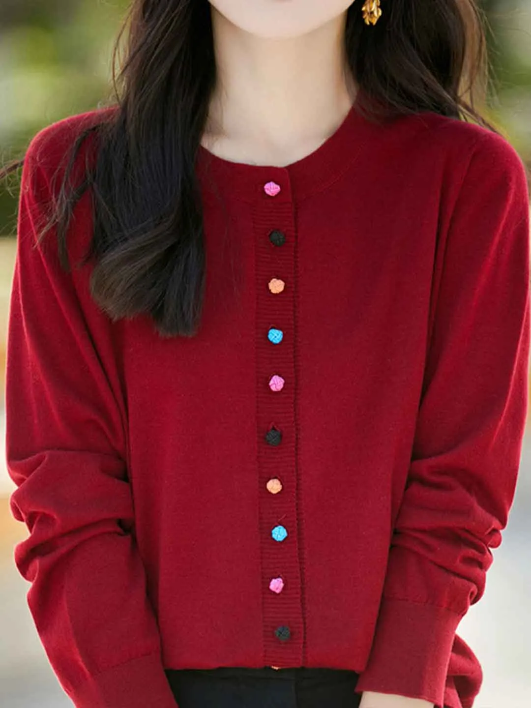 Brianna Classic Crew Neck Solid Color Knitted Cardigan