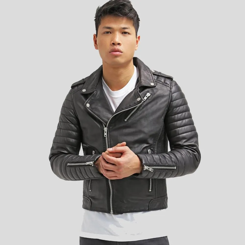 Cain Black Slim Fit Biker Leather Jacket