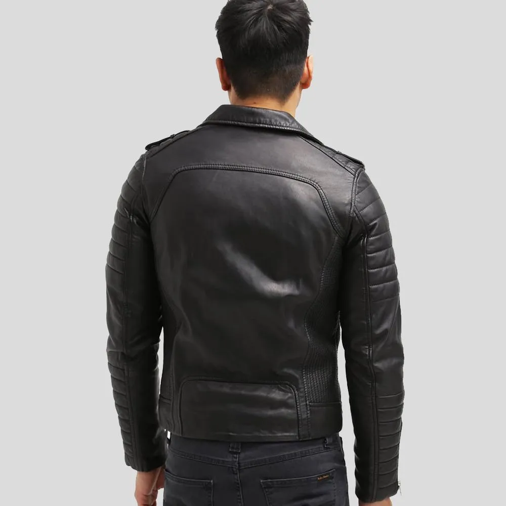 Cain Black Slim Fit Biker Leather Jacket