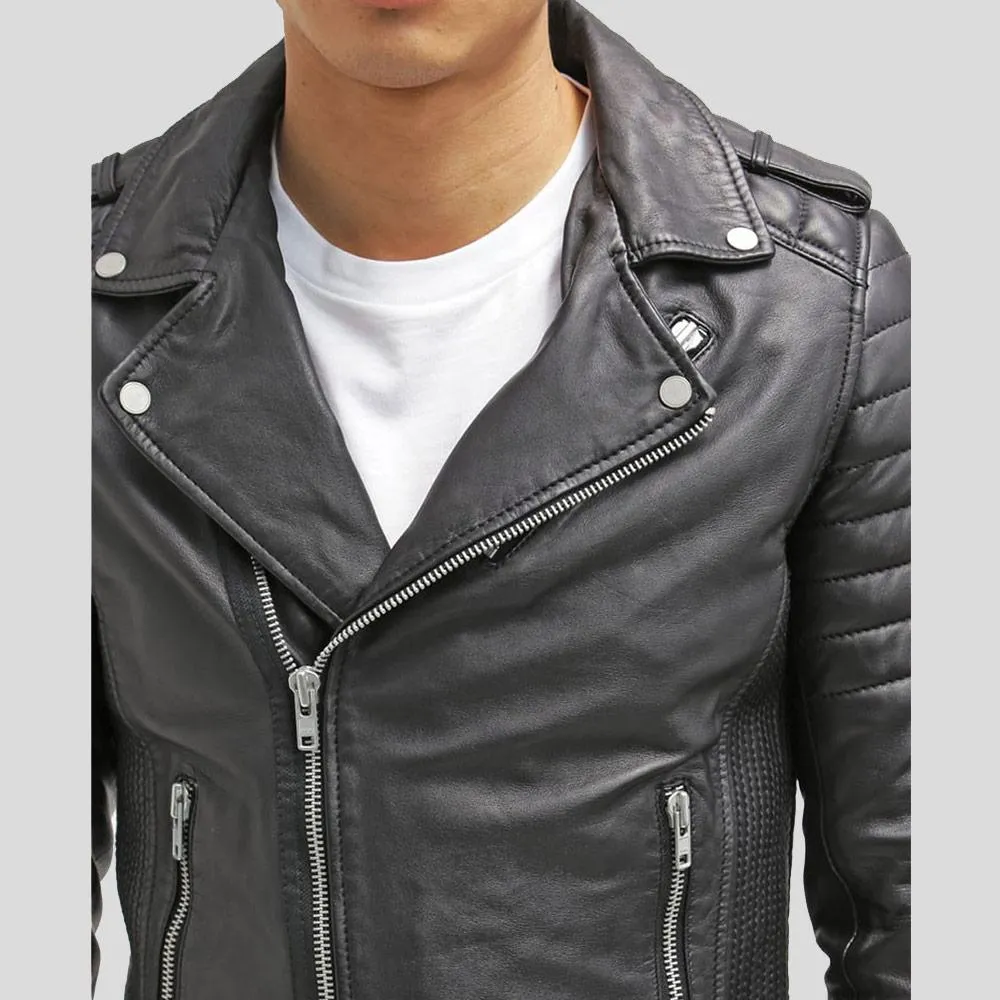 Cain Black Slim Fit Biker Leather Jacket