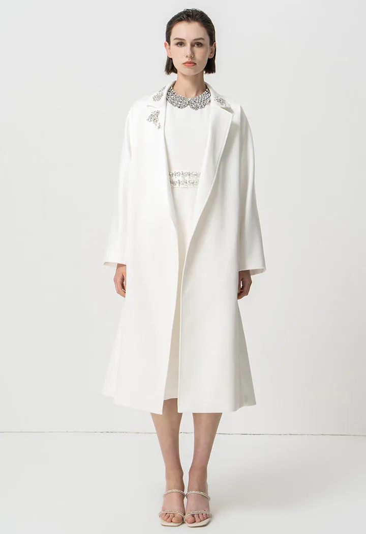 Choice Solid Outerwear With Collar-Embellished Offwhite