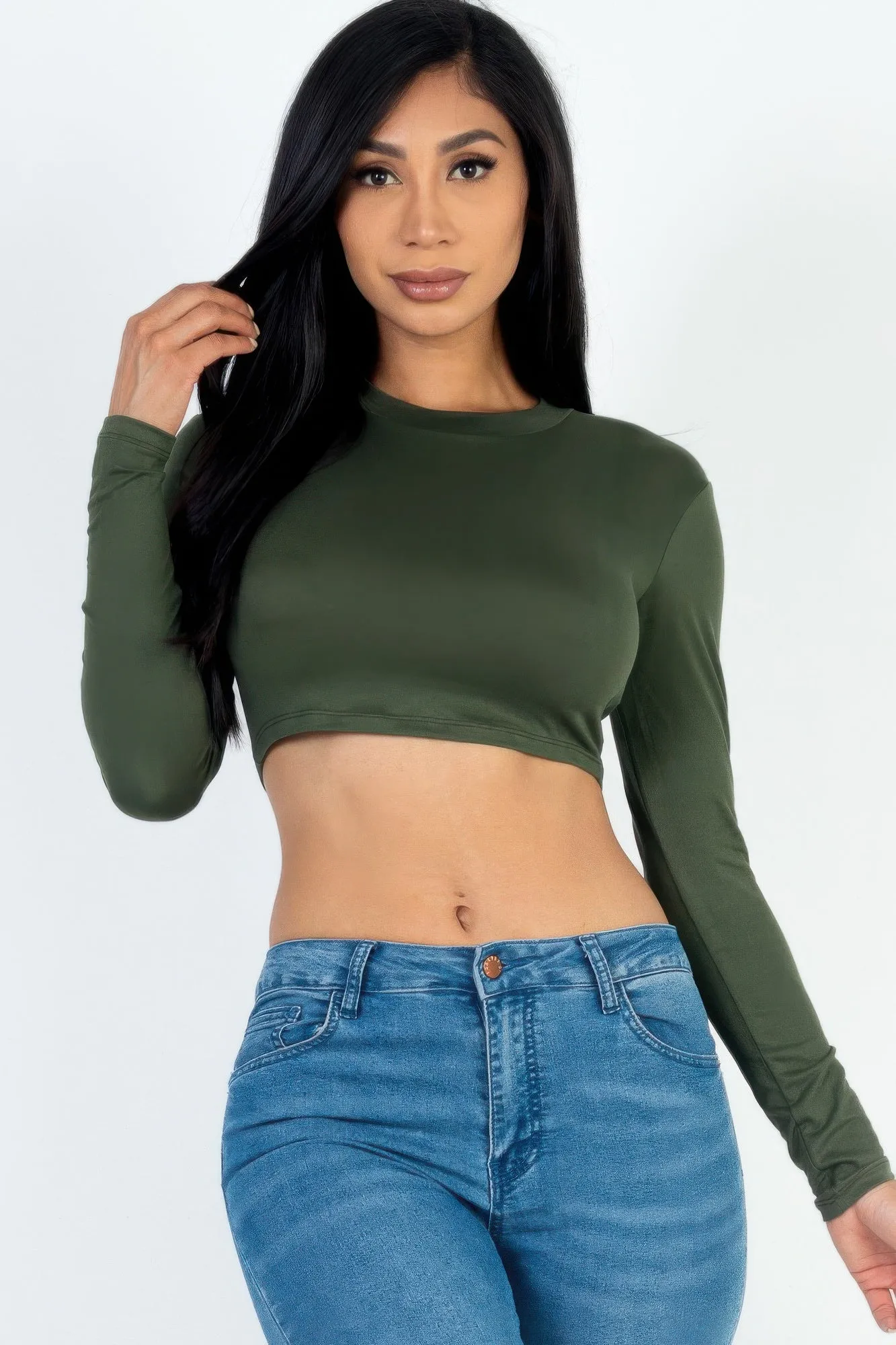 Crew Neck Long Sleeve Cropped Top