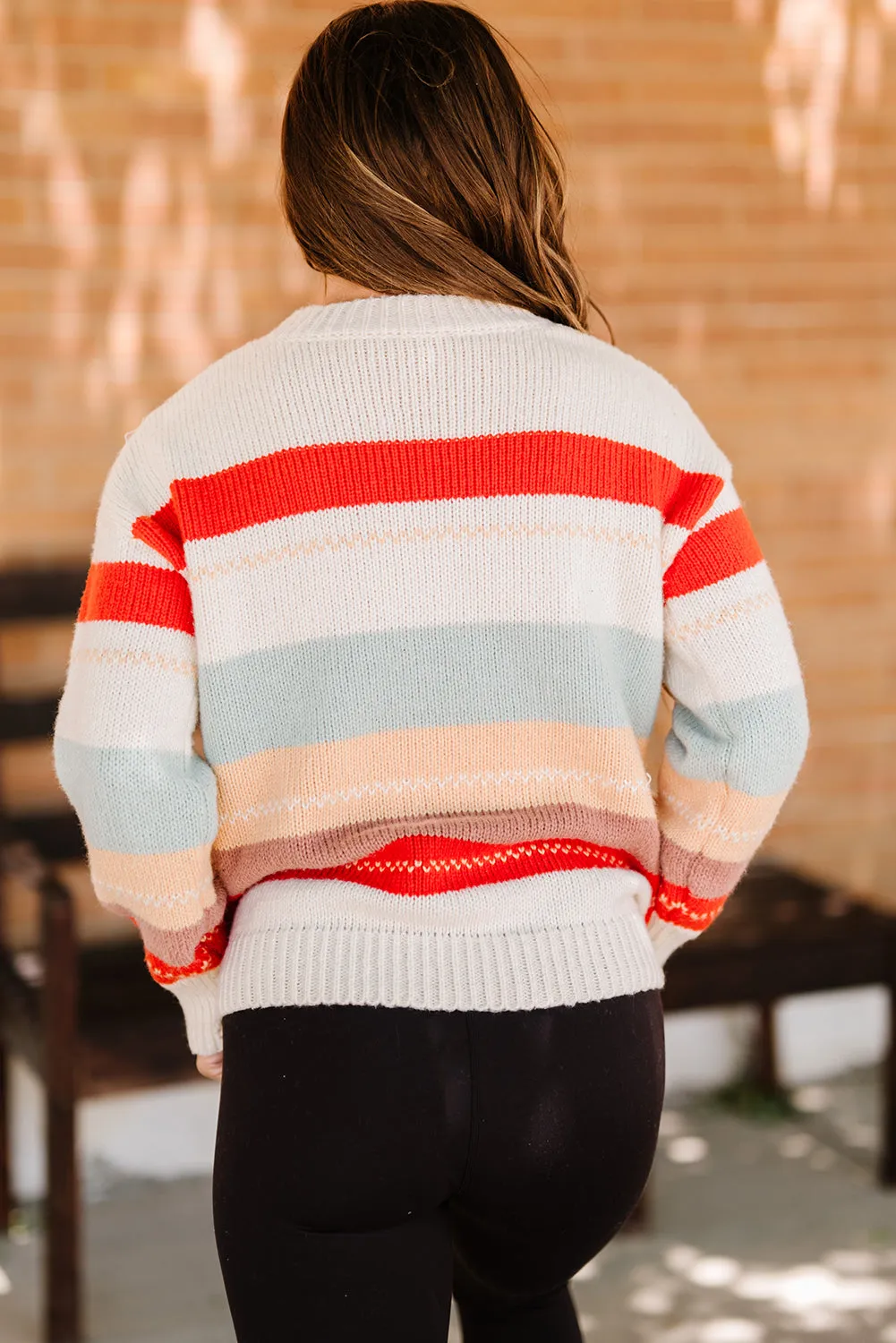 Drop-shoulder Crew Neck Striped Color Block Sweater