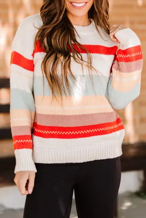 Drop-shoulder Crew Neck Striped Color Block Sweater