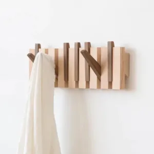 Elegant Beech Wood Wall-Mounted Coat Rack with Sandalwood Accents