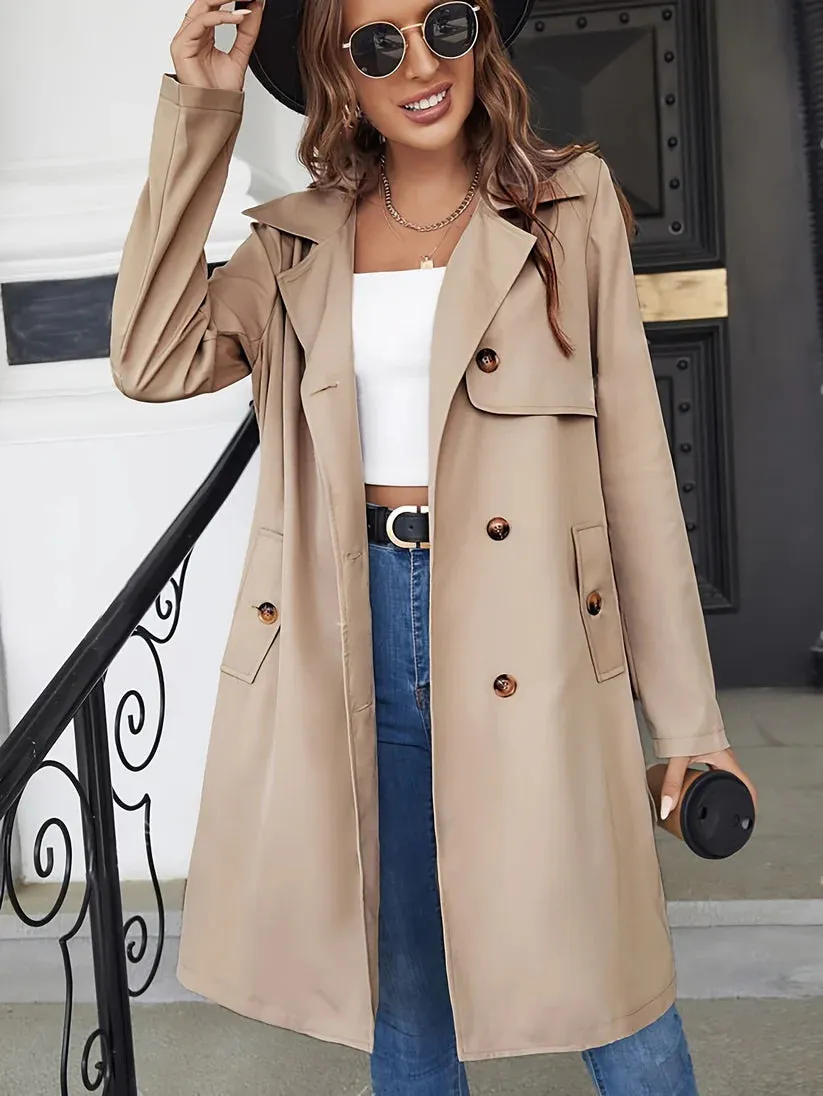 Elegant Solid Color Trench Coat with Long Sleeves for Women | Perfect for Casual Days