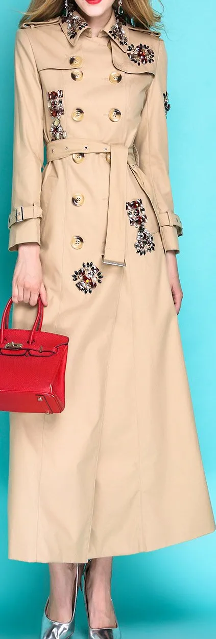 Embellished Long Trench Coat