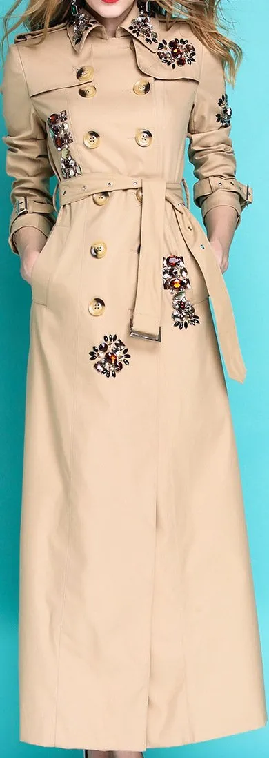 Embellished Long Trench Coat