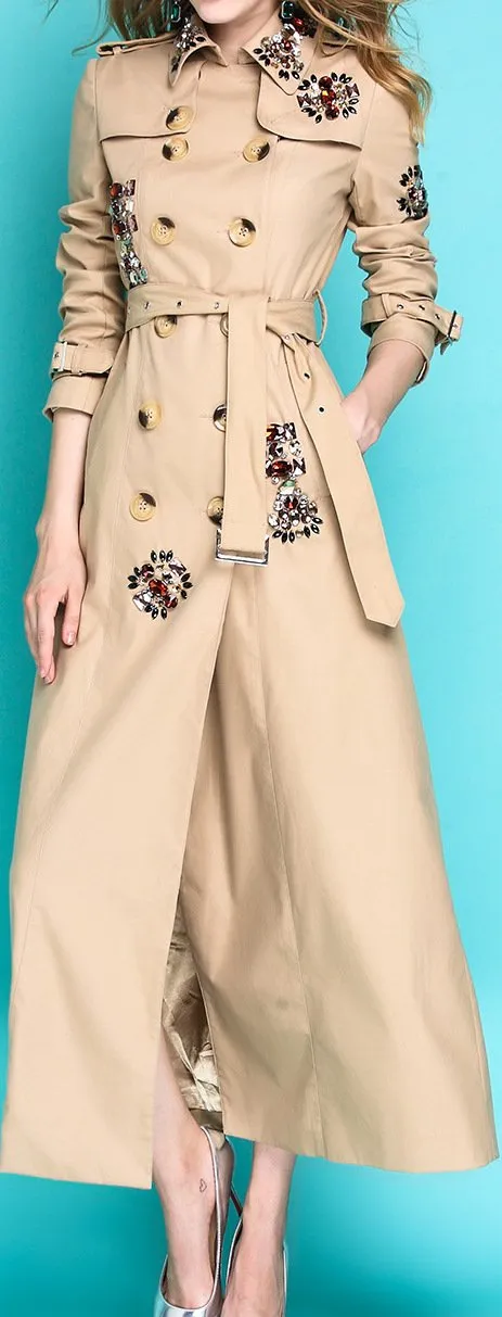 Embellished Long Trench Coat