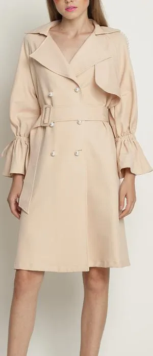 Faux-Pearl-Embellished Cotton Trench Coat