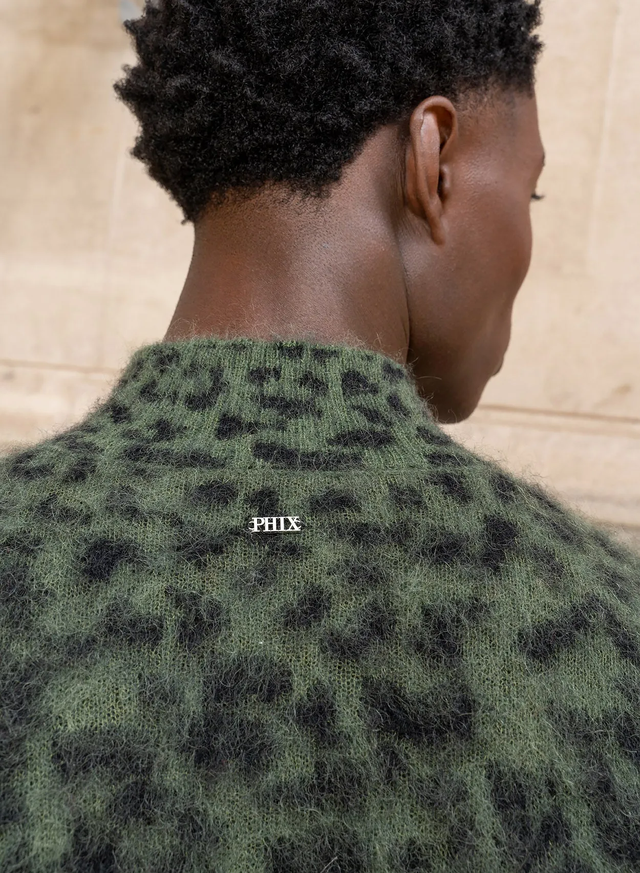 Green Leopard Mohair Mock Neck Jumper