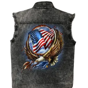 Hot Leathers GMD5472 Men's Hoop Eagle Dyed Sleeveless Denim Shirt