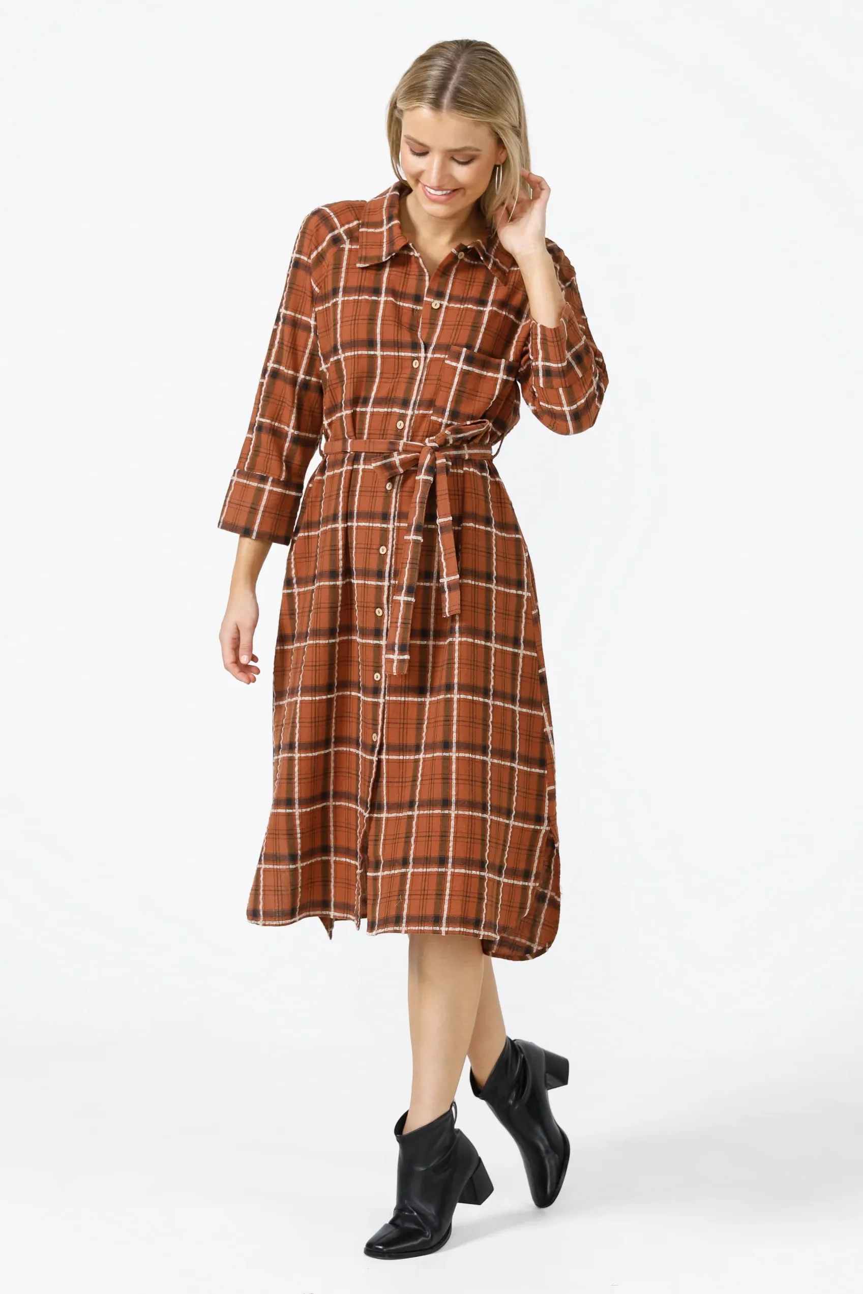 Ines Shirtdress in Brown Check