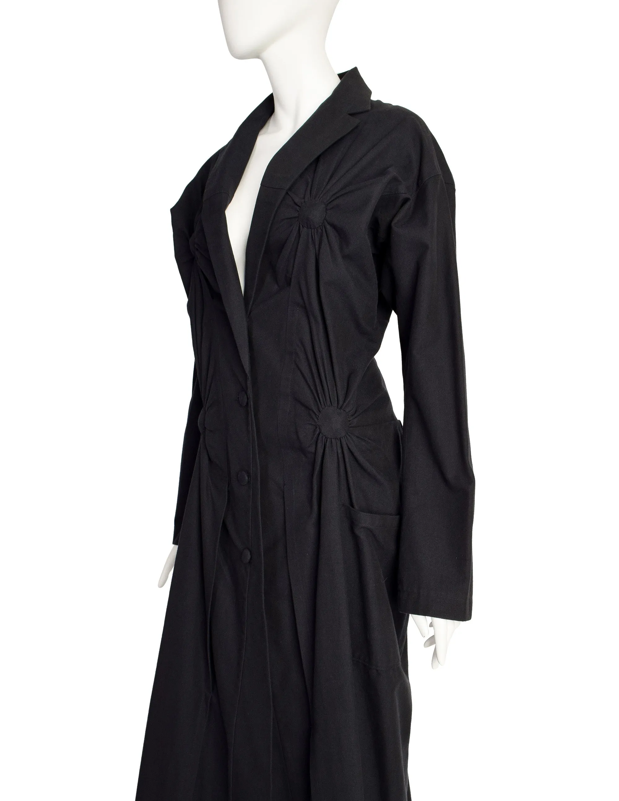 Issey Miyake Vintage Black Tufted Cotton Long Coat