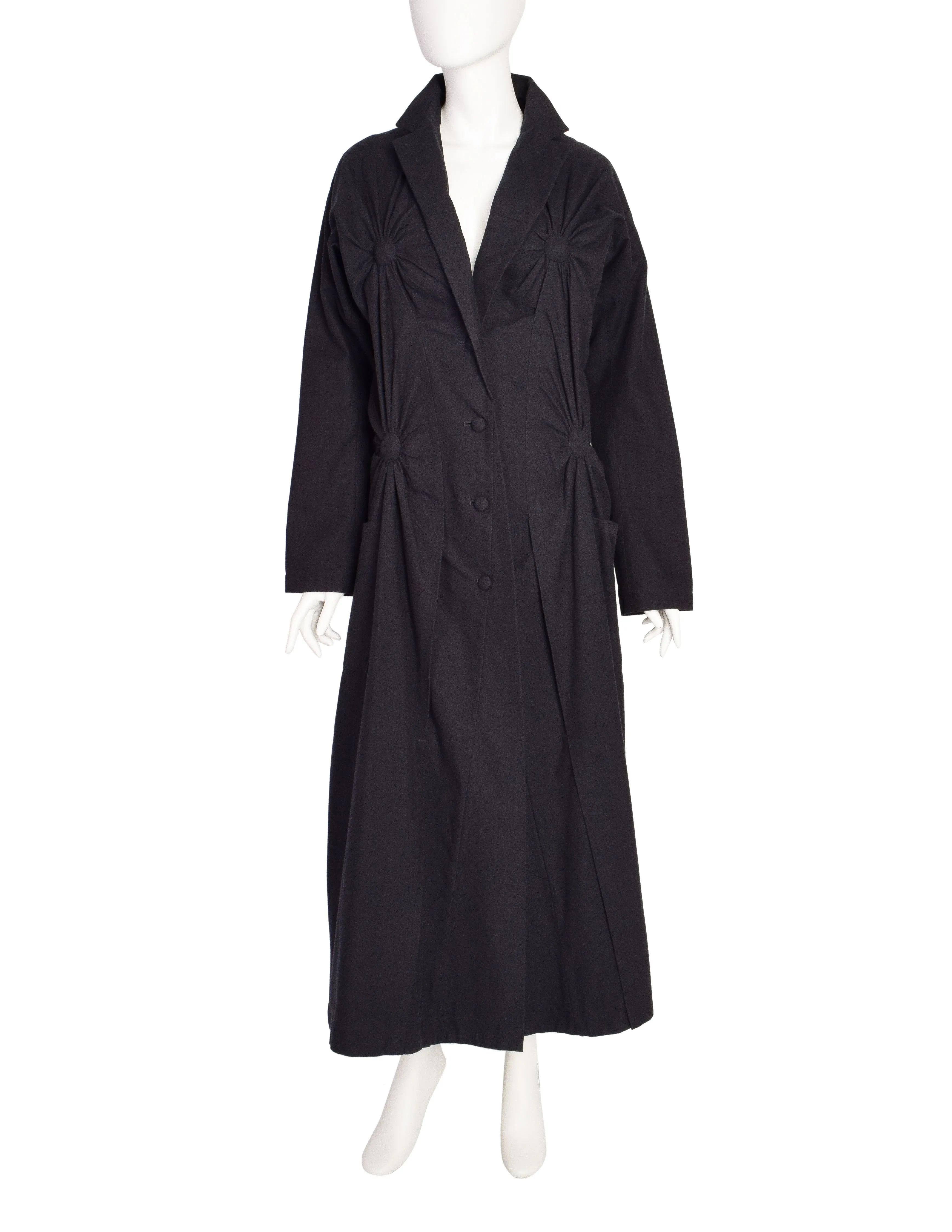 Issey Miyake Vintage Black Tufted Cotton Long Coat