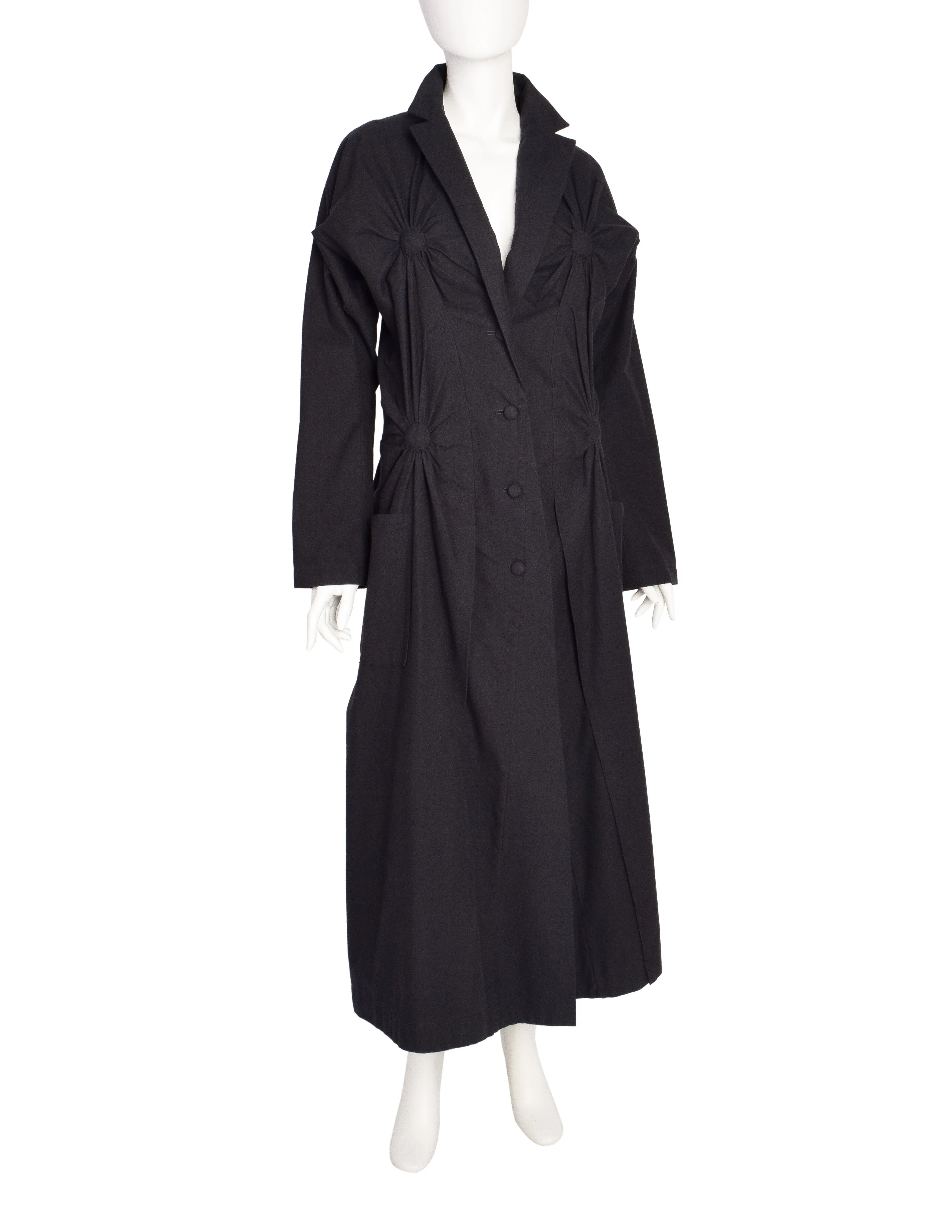 Issey Miyake Vintage Black Tufted Cotton Long Coat