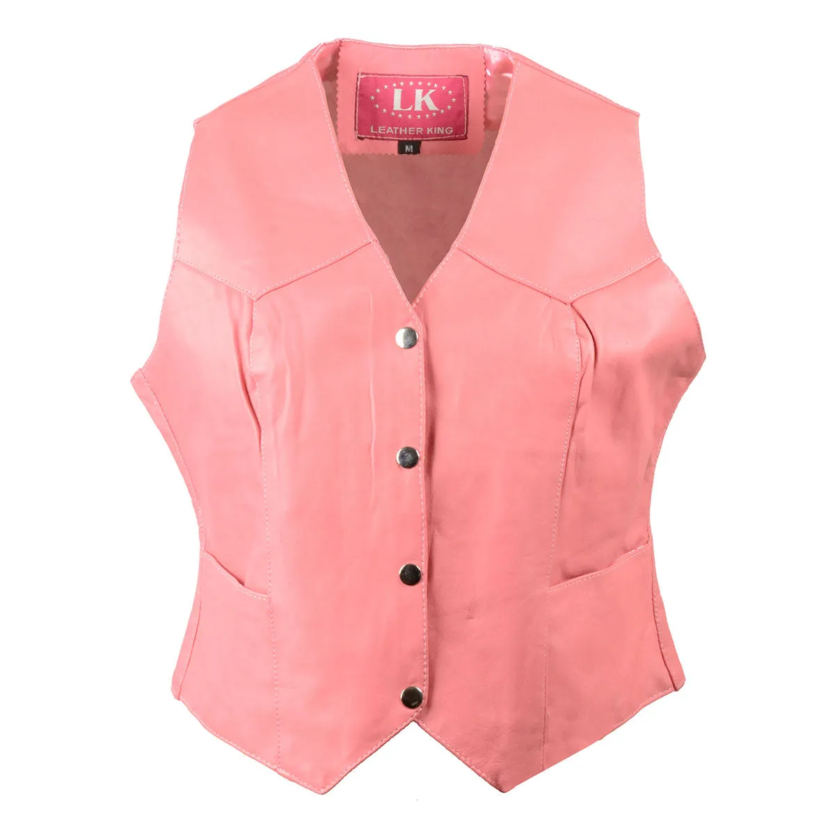 Leather King SH1227 Pink Ladies Classic Leather Four Snap Vest