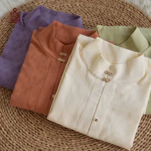 Macaron 马卡龙 Ming Dynasty Pure Cotton Standing Collar Daily Summer Shirt