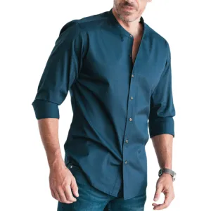 Men's Casual Retro Round Neck Blended Long Sleeve Shirt 17448967F