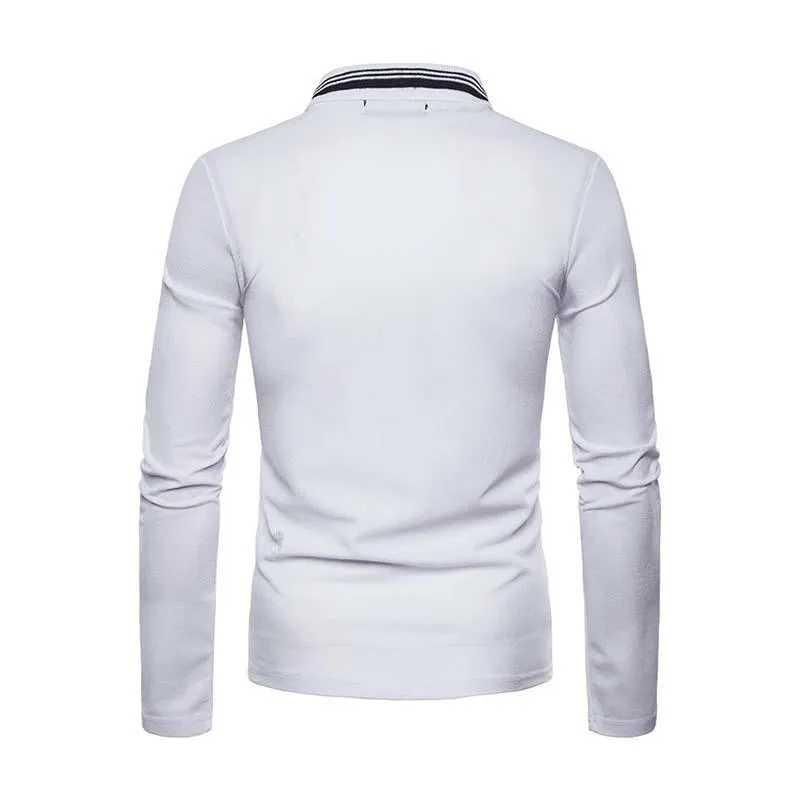 Men's Casual Simple Slim Fit V-neck Long-sleeved Polo Shirt 22464293K