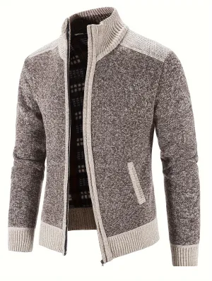 Men's Full Zip Up Casual Fleece Lined Stand Collar Cardigans