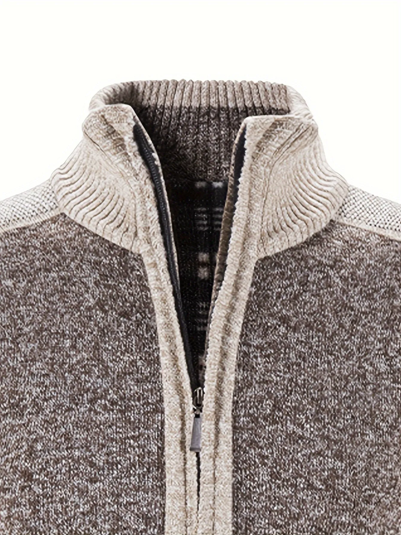 Men's Full Zip Up Casual Fleece Lined Stand Collar Cardigans