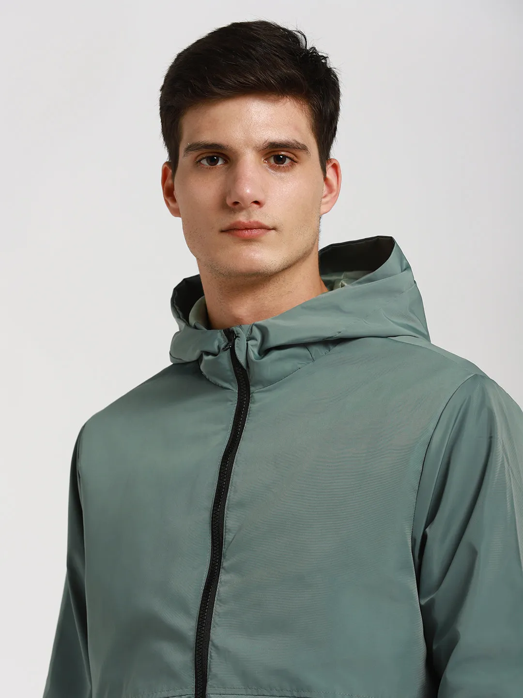 Men's Hooded Regular Fit Solid Petrol Jackets