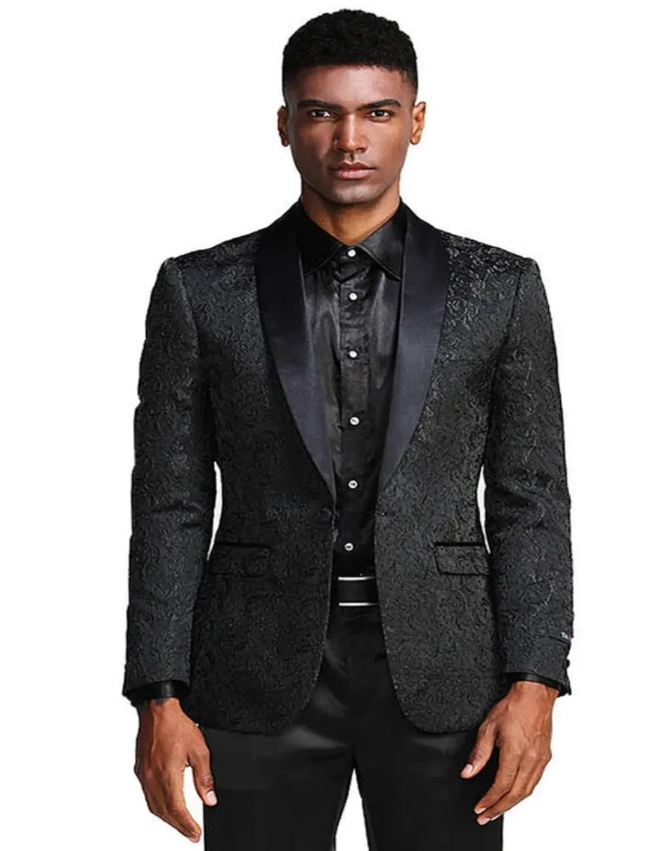 Men's Slim Fit Wedding & Prom Tonal Paisley Black Tuxedo Jacket