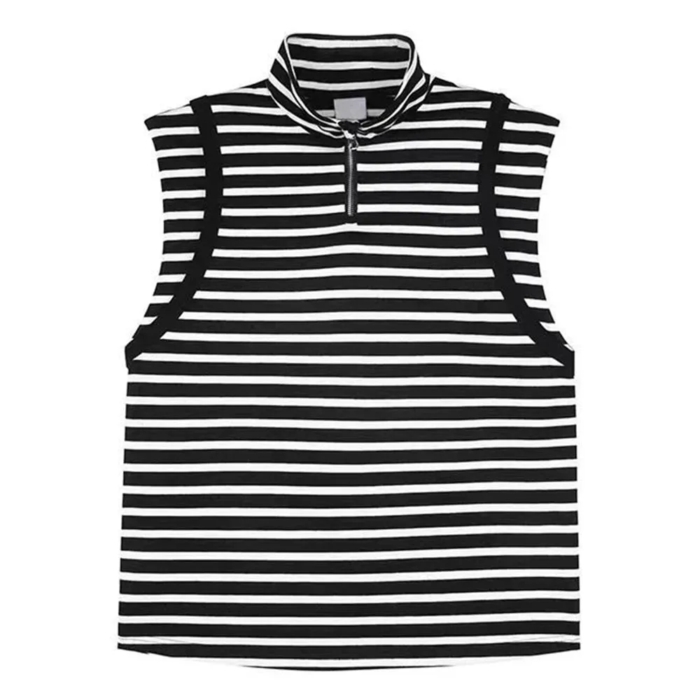 Mens Striped Casual Vest  Genderless  High Collar Sleeveless 2024 New