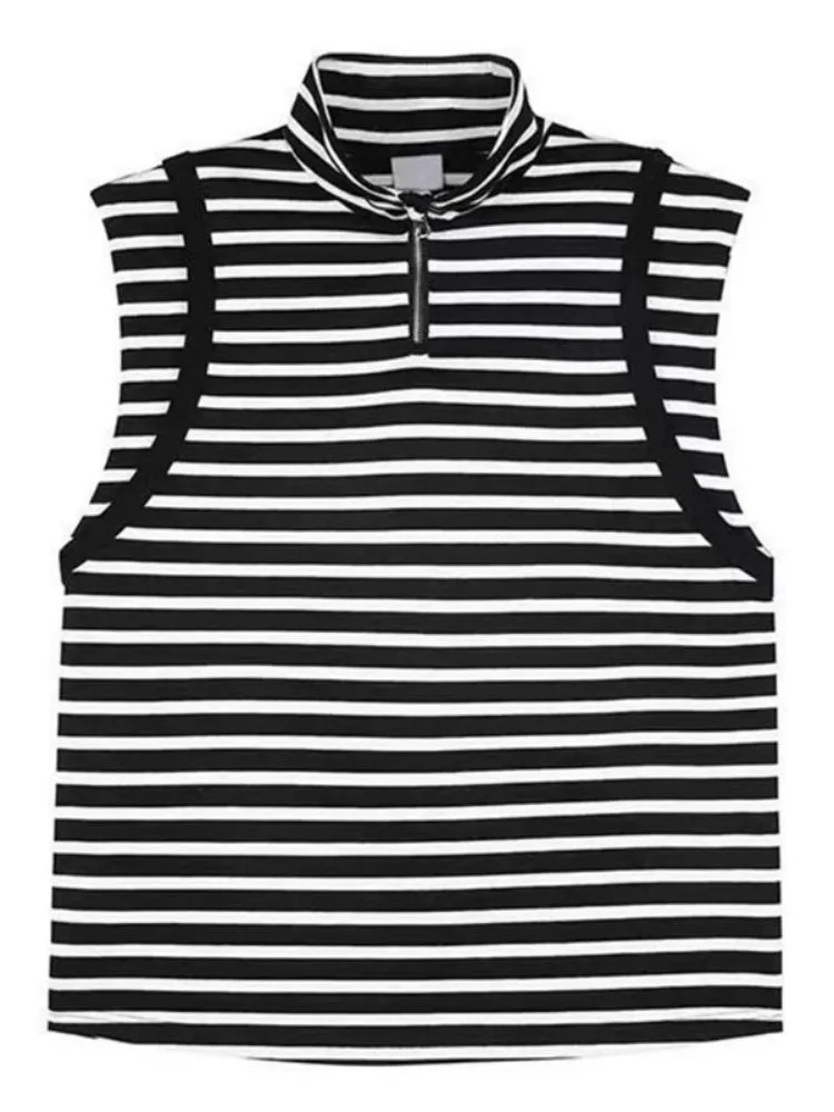 Mens Striped Casual Vest  Genderless  High Collar Sleeveless 2024 New