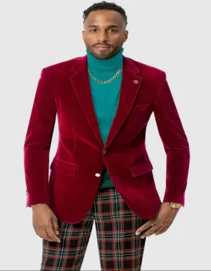 Mens Two Button Modern Fit Velvet Red Blazer