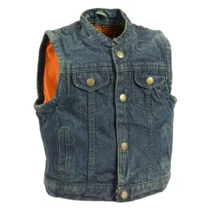 Milwaukee Leather MDK3920 Kids Blue Denim Club Style Snap Front Vest