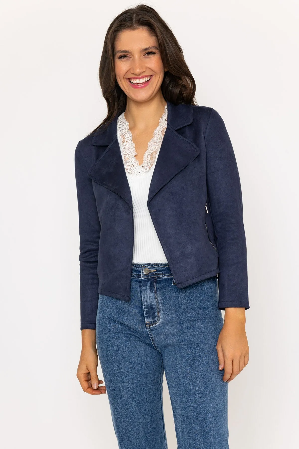 Navy Suede Cover Up Jacket