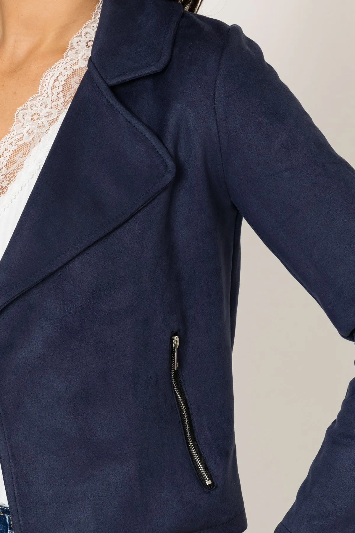 Navy Suede Cover Up Jacket