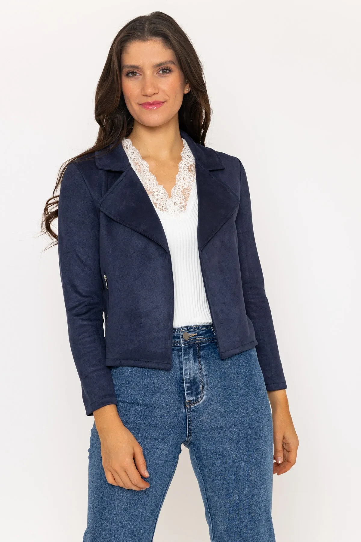 Navy Suede Cover Up Jacket