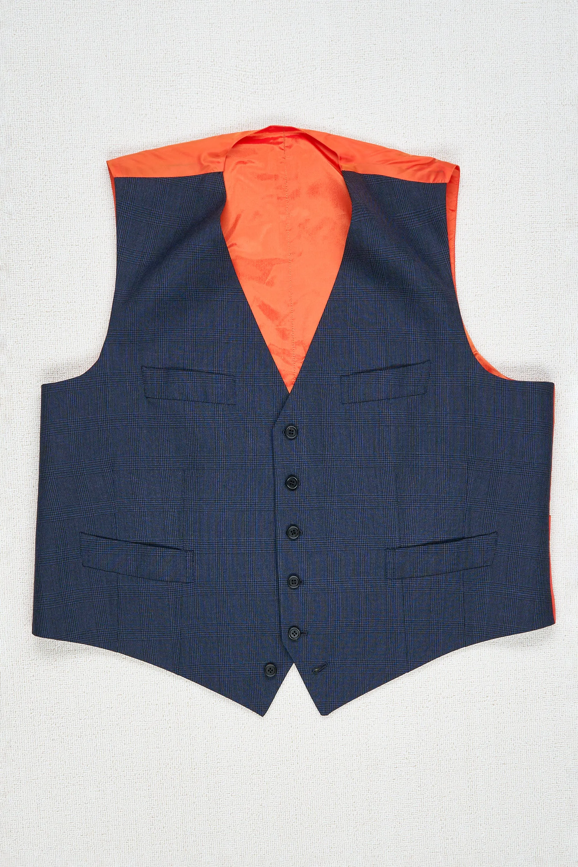 Orazio Luciano Blue with Black Check Wool Waistcoat Bespoke